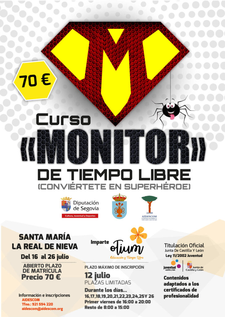 Cartel del curso de monitor de tiempo libre de Santa María (Julio 2021)